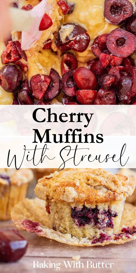 Dried Cherry Muffins, Sour Cherry Muffins, Easy Streusel Topping, Sour Cherry Recipes, Cherry Bread, Cherry Muffins, Almond Muffins, Tin Recipes, Fresh Cherry