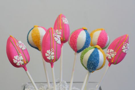 Surf Cake Pops, Surf Board Cake, Beach Cake Pops, Surfboard Cake, Surf Cake, Cake Pop Designs, Ocean Birthday Party, Ocean Theme Party, Beach Birthday Party