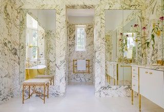 Tour a Buckhead, Atlanta Estate That Brims with European Style | Architectural Digest Buckhead Atlanta Homes, Dixon Architect, Edwardian Bathroom, White Foyer, Suzanne Kasler, Buckhead Atlanta, Pretty Bathrooms, Tudor Style Homes, Vintage Light Fixtures