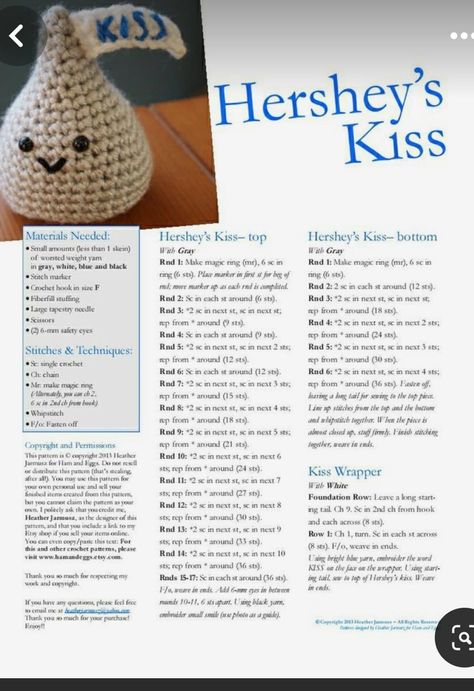 Crochet Hershey Kiss, Crochet For Dummies, Paw Crochet, Crochet Cupcake, Crochet Rag Rug, Ham And Eggs, Hershey Kiss, Crochet Terms, Quick Crochet Patterns