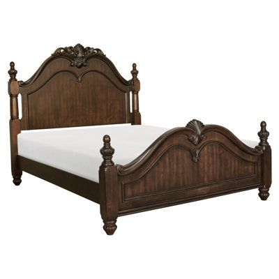 When looking to furnish your traditional home, you choose timeless pieces. The classic look of the cherry finish in this collection will allow you to fulfill your design desire. Pairing the panel of the collection with the traditional look of Louis Philippe styling instantly creates a classic look in your bedroom. Carved finials and squared pilasters provide a traditional style. Lark Manor™ Size: Queen | Lark Manor™ Aralda Solid Wood Platform Bed 60.75 H x 82.0 W x 89.0 D in brown / greenWood in Dark Wood Bed Frame, Dark Wood Bed, Wingback Bed, Tall Headboard, Solid Wood Platform Bed, Dark Home, Wood Bed Frame, Solid Wood Bed, Louis Philippe