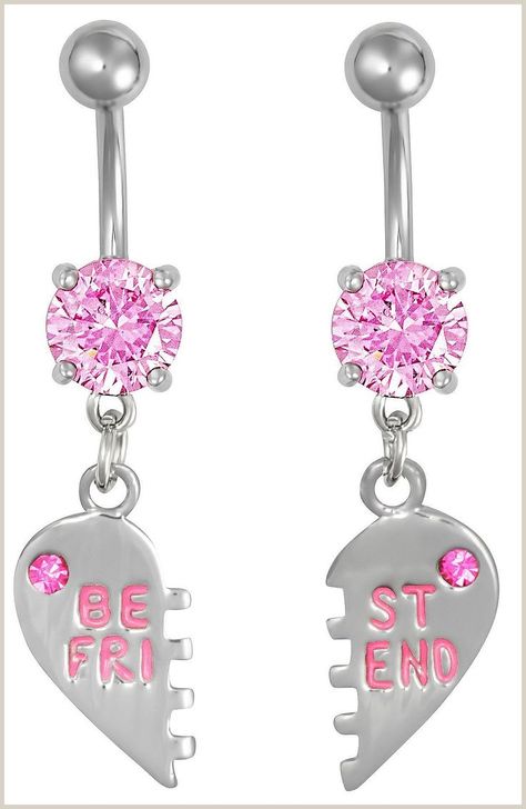 Surgical Steel Set of Best Friend Matching Pink Gem Dangle Heart Belly Button Rings Best Friend Matching, Cute Belly Rings, Navel Piercing Jewelry, Bellybutton Piercings, Belly Piercing Jewelry, Best Friend Match, Belly Button Jewelry, Cute Piercings, Purple Gems