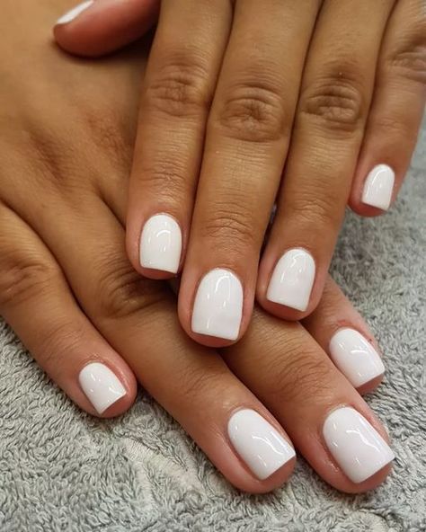 White Shirt Gel Nails, Off White Shellac Nails, White Nails Painted, White Nails On Natural Nails, White Gelish Nails, Shirt Gel Nails, Opi Let’s Be Friends, White Shirt Nails, Short Square White Nails