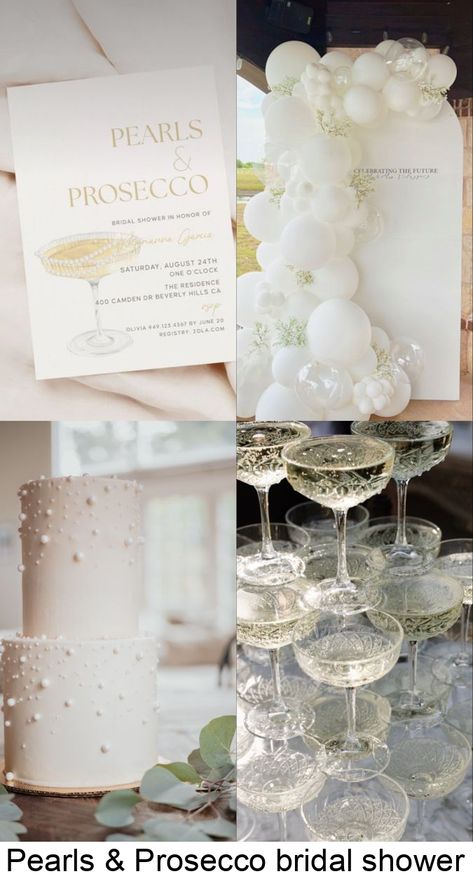 Pearls & Prosecco bridal shower Pearl Bridal Shower, Bridal Shower Inspo, Bridal Shower Theme, Wedding Shower, Engagement Party, Bridal Shower, Shower