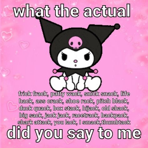 Kuromi Love Reaction, Kuromi Pfp Funny, Kuromi Quotes, Kuromi Reaction Pics, Hello Kitty In Love, Kuromi As A Human, Buff Sanrio, Sanrio Reaction Pics, Kuromi Funny