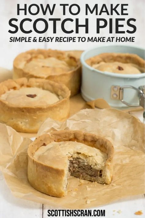 Scottish Meat Pie Recipe Beef, Healthy Scottish Recipes, Scotland Food Scottish Recipes, Scottish Stovies Recipe, Homemade Meat Pies Recipes, Pork Pies Recipe English, Scottish Pies Recipe, Scottish Meat Pies, Scottish Party Food