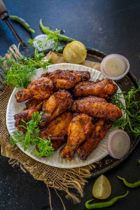 Tandoori Chicken Wings Recipe, Wings Recipe Air Fryer, Tandoori Chicken Wings, Indian Appetizers, Indian Diet, Chicken Wings Recipe, Tandoori Masala, Festive Dinner, Green Chutney