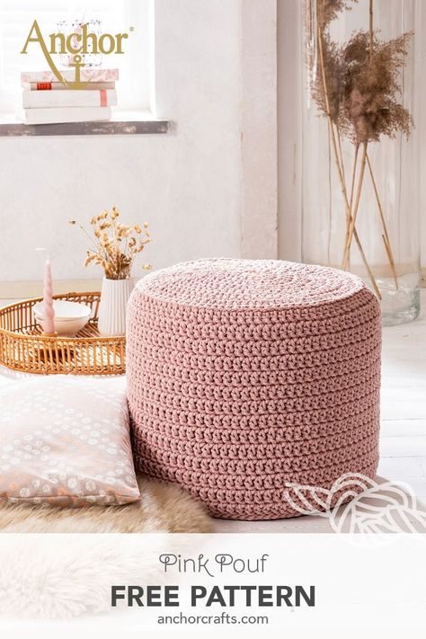 Pink Pouf Free Pattern Diy Crochet Pouf, Crochet Pouf Pattern, Pink Pouf, Crochet Pot Holders Free Pattern, Crochet Pouf, Crochet Cozy, Easy Crochet Projects, Floor Pouf, Crochet Home Decor