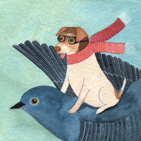 I love EVERYTHING Geninne does... Flying Ace, Blog Art, Santa Fe Nm, Art Et Illustration, Dog Illustration, From Santa, Book Projects, Bird Illustration, Golden Retrievers