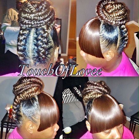 Goddess Braids bun bang Goddess Braids Bun, Fish Braids, Goddess Braids Natural Hair, Goddess Braid Bun, Braided Bangs Hairstyles, Goddess Braid Styles, Goddess Braid, Braids Bun, Braids Natural