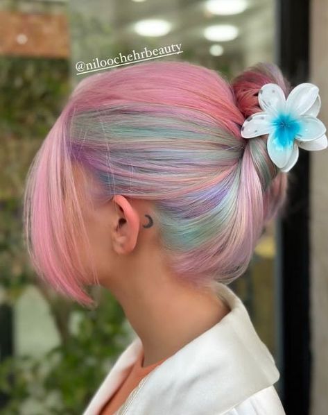 Comment and follow for more trendy hair color Sunset Rainbow, Holographic Hair, World Hair, Vivid Hair Color, Rainbow Hair Color, Trendy Hair Color, Trendy Hair, Color Inspo, Summer Sunset