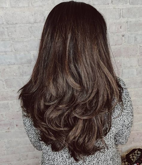 Long Layered Haircut For Thick Hair Cute Layered Hairstyles, Cuts For Long Hair, Trendy Layered Hairstyles, Layered Haircuts With Bangs, Edgy Haircuts, Layered Hairstyles, Thick Curly Hair, Long Layered Haircuts, Layered Haircut