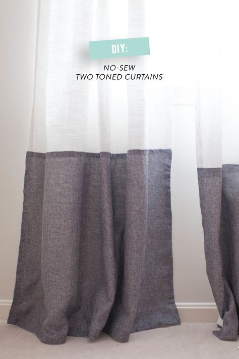 DIY No-Sew Two Tone Curtains  Read more - http://www.stylemepretty.com/living/2014/03/18/diy-no-sew-two-tone-curtains/ Dream Status, Two Tone Curtains, Block Curtains, Curtains And Draperies, No Sew Curtains, The Curtains, Drop Cloth Curtains, Rustic Curtains, Design Hack