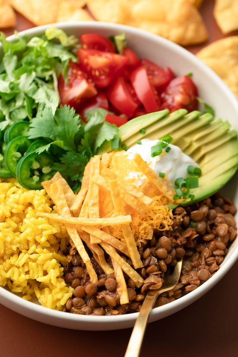 Lentil Burrito Bowl, Lentil Taco Bowl, Veggie Taco Bowl, Broccoli Taco Bowl, Mexican Taco Bowl, Lentil Taco Salad, Lentil Bowls, Veggie Meal Prep, Lentils Vegan