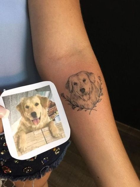 Dog Forearm Tattoo, Golden Retriever Tattoo, Tattoos For Dog Lovers, Dog Memorial Tattoos, Pawprint Tattoo, Paw Tattoo, 4 Tattoo, Geniale Tattoos, Line Art Tattoos