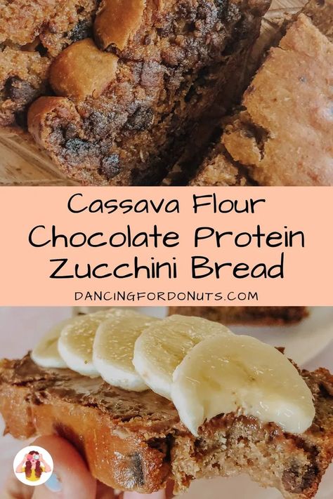 Gluten-Free Cassava Flour Chocolate Protein Zucchini Bread | Dancing for Donuts Protein Zucchini Bread, Keto Chocolate Zucchini Bread, Paleo Chocolate Zucchini Bread, Cassava Recipe, Cassava Flour Recipes, Aip Baking, Autoimmune Paleo Recipes, Aip Desserts, Chocolate Zucchini Bread