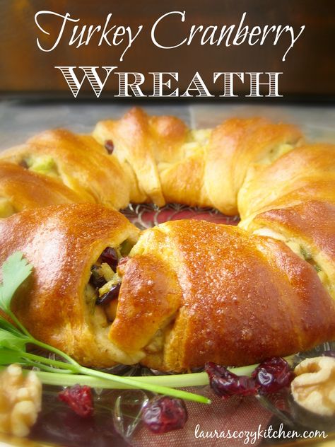 My absolute favorite way to use up leftover Thanksgiving turkey - this Turkey Cranberry Wreath is stunning! Leftover Turkey Recipes With Crescent Rolls, Savoury Turkey And Cranberry Crescent Ring, Turkey Cranberry Wreath, Turkey Cranberry Wreath Pampered Chef, Turkey Cranberry Croissant, Savory Turkey & Cranberry Crescent Ring, Crescent Roll Crust, Cranberry Turkey, Turkey Wreath