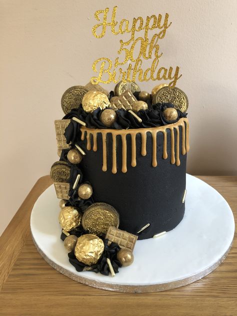 53rd Birthday Cake For Men, 21st Birthday Cake For Guys, Black And Gold Birthday Cake, Glam Cake, Fondant Cake Designs, Gold Birthday Cake, Birthday Cakes For Teens, 50th Cake, Money Cake