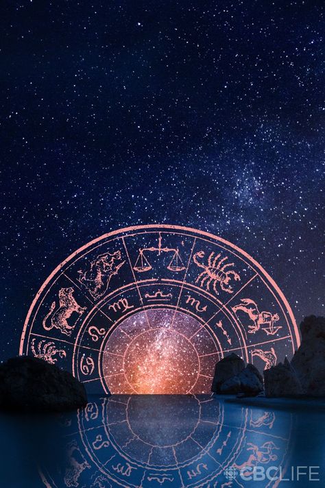 A collage of a night sky with the milky way over a calm ocean with rocky cliffs on both sides of the image. A light orange wheel with zodiac signs sits on the horizon, and is reflected in the water. Golden Aesthetics, Astrology Wallpaper, Cool Wallpapers Music, Twin Flame Art, Hd Dark Wallpapers, Medieval Aesthetic, Occult Science, Weekly Horoscope, Flame Art