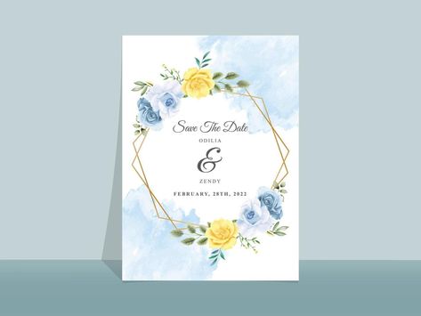 Blue And Yellow Save The Date, Wedding Invitation Pdf, Yellow Wedding Invitations, Free Wedding Invitations, Yellow Theme, Wedding 2025, Flower Wedding Invitation, Wedding Invitation Card, Reception Card