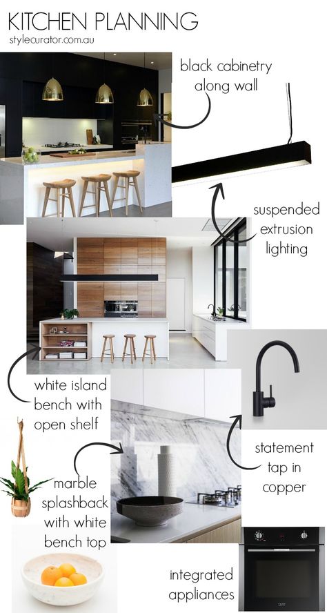 Moodboard For Kitchen, Contemporary Kitchen Mood Board, Modern Kitchen Mood Board, Contemporary Mood Board, Contemporary Kitchen Inspiration, Kitchen Inspiration Board, Contemporary Kitchen Interior, Style Curator, Contemporary Luxe