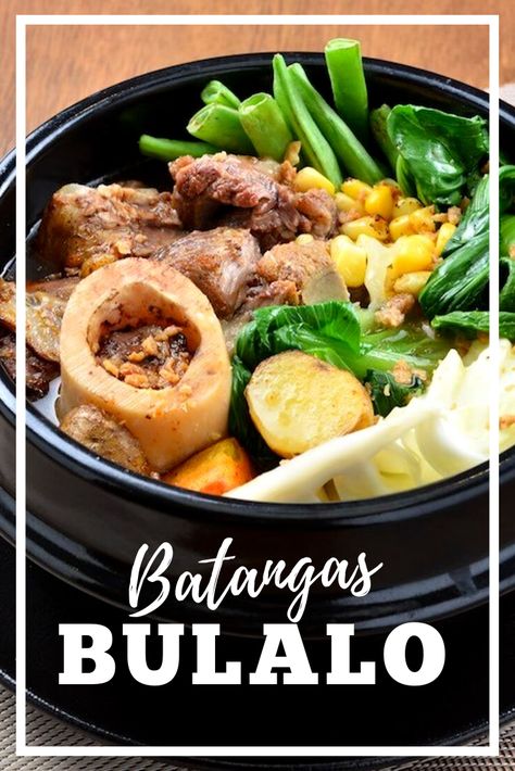 Colder days are coming, and Bulalo is waving at you!  Bulalo is a perfect comfort food for the cold weather. It is a soup dish consisting of beef shanks and bone marrow. It is actually originated from Batangas. Batangueños stew the beef shanks with its bone marrow intact for long hours to extract most of the flavor from the beef shank and bone marrow.  So, if you are planning to visit Batangas, don't leave without tasting its famous Batangas Bulalo!  #Bulalo #BatangasPH Beef Shanks, Small Business Ideas Startups, Beef Shank, Soup Dish, Food Trip, Filipino Food, Bone Marrow, Filipino Recipes, Long Hours