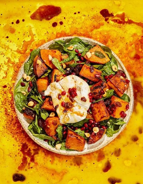 Filling Salad Recipes, Filling Salads, Lamb Salad, Burrata Recipe, Warm Salad Recipes, Pickled Cherries, Salad With Pomegranate, Winter Salad Recipes, Pumpkin Salad