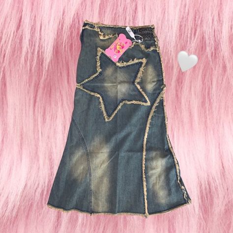 Vintage Star Denim Skirt! 💞 Star Skirt Aesthetic, Star Jean Skirt, Denim Star Skirt, Star Denim Skirt, Y2k Long Skirt, Thrift Manifestation, Skirt Png, Star Skirt, Y2k Denim Skirt