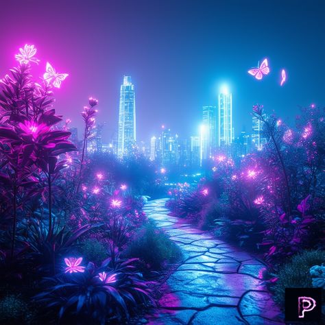 Discover the vibrant energy of a neon punk botanical garden, where bio-engineered plants and holographic butterflies create a futuristic oasis. 🌺💡   What neon wonders will your art grow today?   #AI #Art #PicassoAIArt #NeonPunk #BotanicalGarden #Futuristic Bio Punk Aesthetic, Cyberpunk Garden, Neon Jungle Aesthetic, Futuristic City Aesthetic, Digital Dystopia, Neon Cyberpunk Aesthetic, Skeleton Character, Neon Futuristic, Interesting Backgrounds