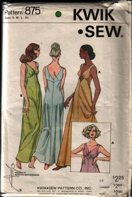 Kwik Sew 875 | Vintage Sewing Patterns | Fandom Bridal Dress Patterns, Nightgown Pattern, Kwik Sew Patterns, 1970s Sewing Patterns, Retro Sewing Patterns, Pajama Pattern, Robes Vintage, Sewing Lingerie, Kwik Sew