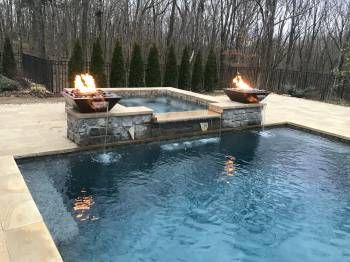 Pools With Hot Tubs, Pool Tanning Ledge, Custom Hot Tubs, Pool Tanning, Tanning Ledges, In Ground Spa, Custom Swimming Pool, Pool Contractors, Pool Renovation