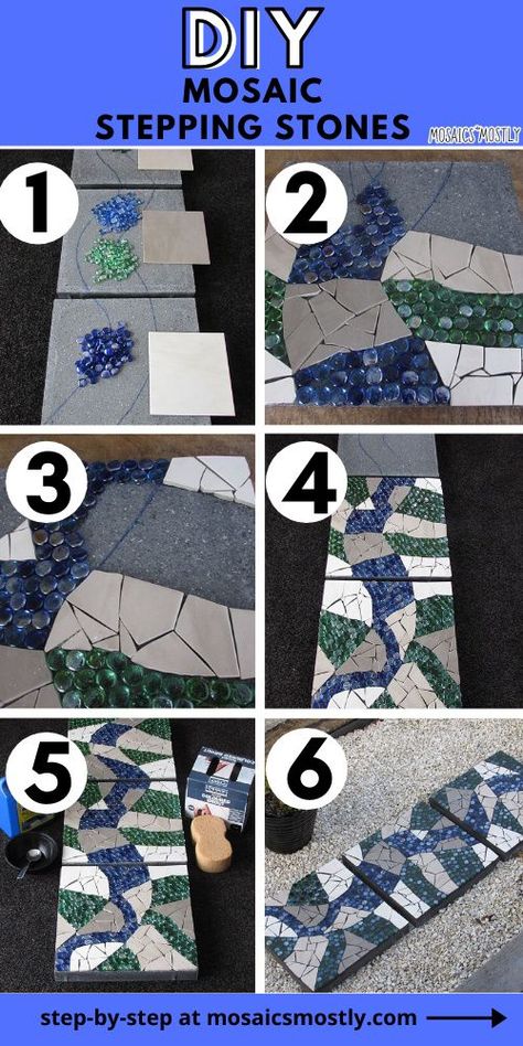 Mosaic Walkway, Stepping Stone Pathway, Easy Mosaic, Mosaic Stepping Stone, Mosaic Tiles Crafts, Mosaic Art Diy, Stepping Stones Diy, Mosaic Stepping Stones, Mixed Media Mosaic