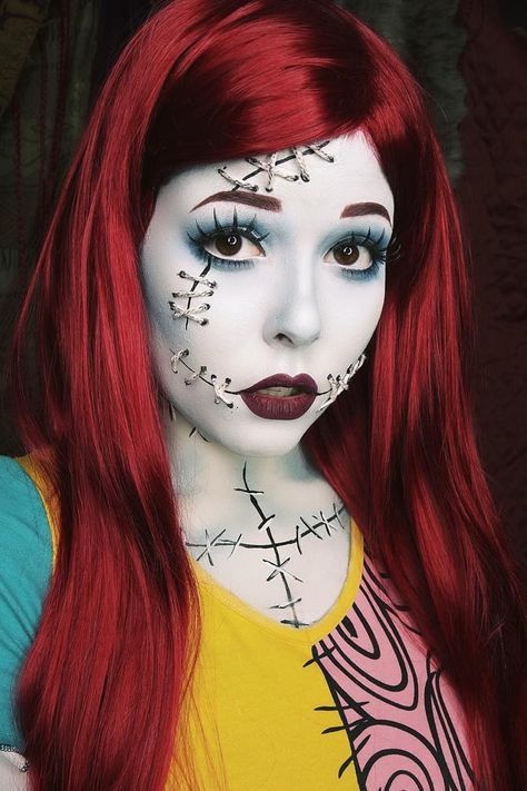 Sally Makeup, Skellington Costume, Christmas Costumes Women, Shoot Makeup, Halloween Make-up Looks, Sally Skellington, Sally Costume, Creepy Halloween Costumes, Sally Nightmare