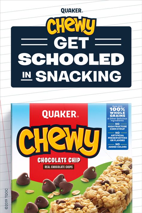 Get the bar that makes the grade with the whole family. With 100% whole grains & other delicious ingredients, Quaker Chewy is at the top of its class. Quaker Chewy Granola Bars, Nostalgic Items, Oats Snacks, Recipes Brownies, Diy Healthy Snacks, Chewy Granola Bars, Fantasy Fest, Chewy Granola, Chewy Chocolate Chip