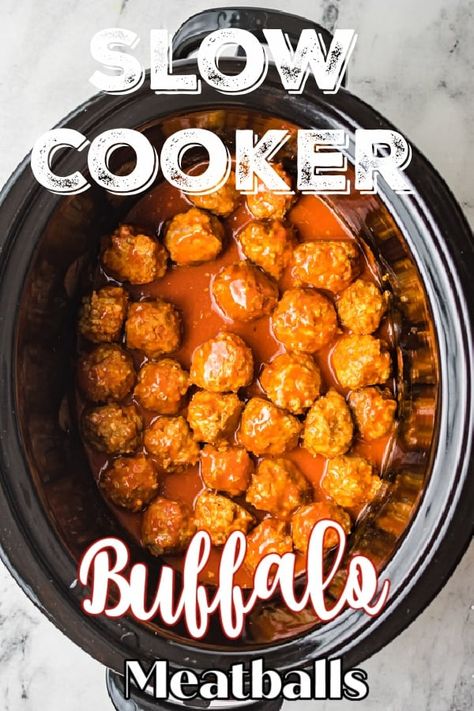 Love buffalo wings, but hate the mess? These Slow cooker Buffalo Chicken Meatballs are the perfect alternative with all the same great flavors that you love! These chicken meatballs have that tangy heat, are juicy and are the perfect appetizer to enjoy at your next party or during the big game! Buffalo Chicken Meatballs Crockpot, Chicken Meatballs Crockpot, Slow Cooker Buffalo Chicken, Meatball Recipes Crockpot, Crockpot Buffalo Chicken, Easy Buffalo Chicken, Buffalo Chicken Meatballs, Chicken Meatball Recipes, Crock Pot Meatballs