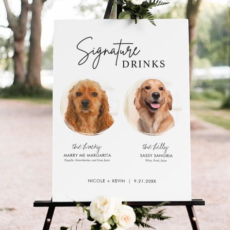 Dog Signature Drinks Sign Wedding Bar Sign Drinks Sign Wedding, Dog Signature Drink, Tea Party Menu, Signature Wedding Drinks Sign, Signature Drink Sign, Cocktail Sign, Drinks Sign, Wedding Signature Drinks, Wedding Dinner Menu