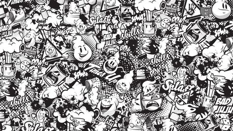 Black And White Graffiti, White Graffiti, Doodle Background, Graffiti Tattoo, Graffiti Wallpaper Iphone, White Figures, Graffiti Doodles, Black And White Cartoon, Urban Graffiti