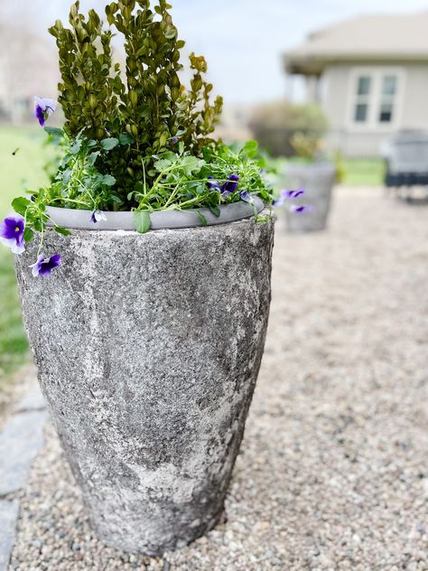 How to Make DIY Textured Planters Using Stucco - Life Love Larson Stucco Planter, Concrete Planters Diy Cement, Concrete Pottery, Hyper Tufa, Exterior Planter, Diy Painted Vases, Cement Pots Diy, Diy Cement Planters, Pea Gravel Patio