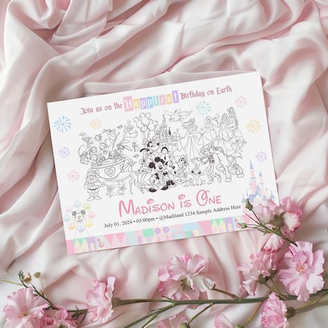 Happiest Birthday Invitation, Magical Party invitation, Theme Park invitation, Minnie invitation, 0015 Disneyland Party Theme, Disneyland Party, Minnie Invitations, Magical Party, Disney Theme Party, Happiest Birthday, World Party, Disney Party, Some Text