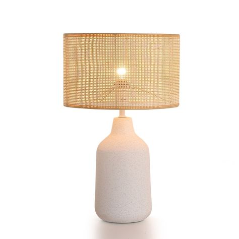 Elevate your home with the HBEZON Ceramic Table Lamp, where modern elegance meets bohemian flair. The lamp features a beautifully textured white ceramic base paired with a natural rattan round shade, making it a striking addition to any room. Designed with a durable black E26 lamp holder, it accommodates bulbs up to 60W incandescent or 13W LED (bulbs not included) to provide a warm, ambient glow. The 61-inch white cable, complete with an in-line on/off switch, ensures easy placement and control. Boho Room Makeover, Boho Lamp, Round Lamp, Rattan Shades, Rattan Lamp, Basement Bedroom, Bedside Night Stands, Nightstand Lamp, Table Lamp Shades