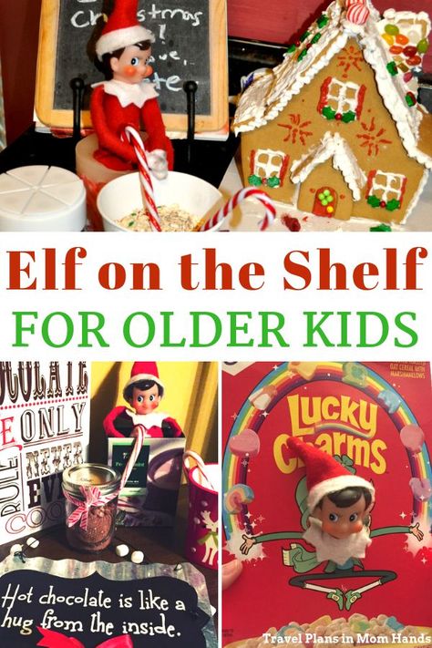 We're sharing our Elf on the Shelf ideas for older kids to keep the magic going. After 10 years, my kids are still eager to see Peter the Elf (and now Jingle the reindeer). So instead of breaking with this holiday tradition, we've decided to embrace the challenge at least for another year. Includes tips that will engage both boys and girls and links to products that will make Elf on the Shelf easier. #elfontheshelf #olderkids #elfontheshelfideas Elf On The Shelf Ideas Being Kind, Elf On The Shelf Acts Of Kindness, Elf Teen Ideas, Easy Elf Ideas For Older Kids, Elf On Shelf Birthday Visit, Big Kid Elf On The Shelf Ideas, Elf Ideas New, Elf On A Shelf For Teens, Elf On The Shelf Would You Rather