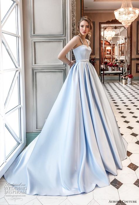 Light Blue Wedding Dress Cinderella, Prom Dresses Light Blue Cinderella, Cinderella Blue Wedding Dress, Light Blue Bridal Dress, Blue Wedding Dress Aesthetic, Cinderella Wedding Dress Blue, Blue Satin Wedding Dress, Most Beautiful Dresses In The World, Blue Bride Dress