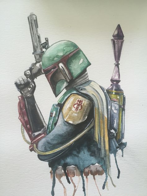 My first watercolor of Boba Fett Boba Fett Artwork, Boba Fett Wallpaper, Boba Fett Tattoo, Boba Fett Art, Boba Fett Costume, Boba Fett Helmet, Star Wars Painting, Star Wars Drawings, Star Wars Tattoo