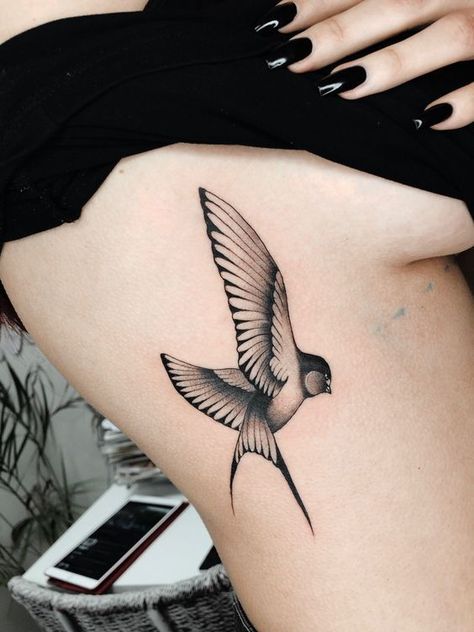 Barn Swallow Tattoo, Swallow Tattoo Meaning, Swallow Tattoos, Tattoo Birds, Swallow Tattoo Design, Rose Tattoo Stencil, Side Thigh Tattoos, Swallow Tattoo, Cool Chest Tattoos