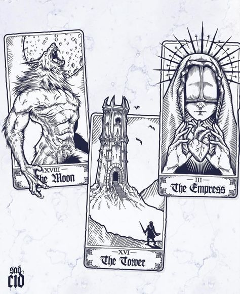 Fantasy Tarot, Blitz Tattoo, Tarot Cards Art Illustration, Medieval Tattoo, Tarot Card Tattoo, Unicorn Tattoos, Dark Fantasy Artwork, Traditional Tattoo Design, Hipster Wallpaper