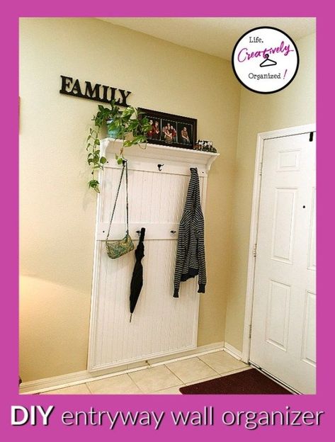 Wish your front entryway was more organized for you & guests? I'm a pro organizer and here's how we made a functional & stylish DIY entryway wall organizer. #lifecreativelyorganized #entrywaystorage #diywallorganizer Diy Entryway Wall, Small Entryway Organization, Entryway Organizer Wall, Wooden Shelf Brackets, Wall File, Entryway Organizer, Diy Entryway, Front Entryway, Wall Organizer