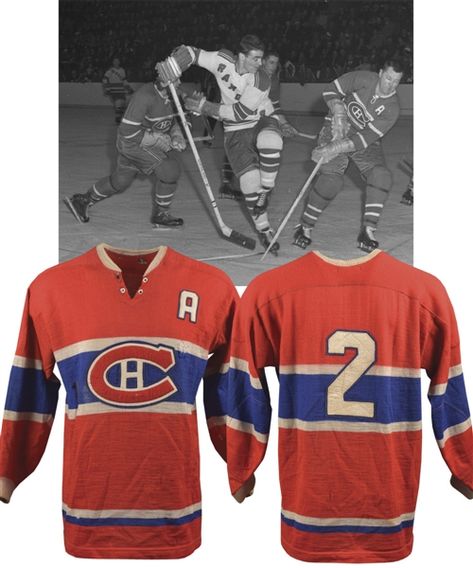 Lot Detail - Doug Harvey's 1957-58 Montreal Canadiens Game-Worn Alternate Captain's Wool Jersey with LOA - Team Repairs! - James Norris Trophy Season! - Photo-Matched! James Norris, Montreal Canadiens, Montreal, Nhl, Repair, Wool