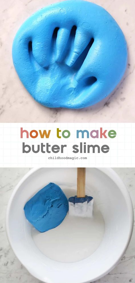 DIY Butter Slime - Childhood Magic How To Make Butter Slime, Butter Slime Recipe, Edible Slime Recipe, Diy Butter, Smooth Like Butter, Slime Ingredients, Edible Slime, Make Butter, Diy Slime Recipe