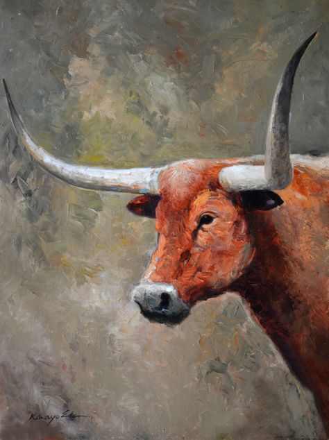 Texas Longhorn Cow Canvas Print by Kanayo Ede Texas Painting Ideas, Coastal Ranch, Texas Long Horn, Texas Longhorn Cow, Longhorn Cattle, Longhorn Cow, Long Horn, Southern Life, Paint Nite