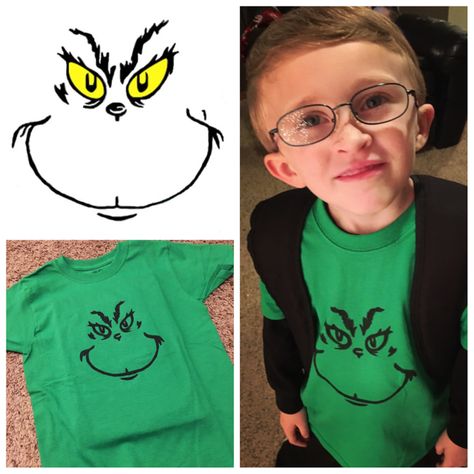 DIY Grinch Shirt/ Preschool Holiday Spirit Day Grinch Shirts For Kids Vinyl, Grinch Spirit Day Outfit, Grinch Shirts Diy, Grinch Shirt Ideas Vinyl, Grinch Day At School Outfit Boys, Grinch Spirit Day, Christmas Shirt Ideas Vinyl For Kids, Grinch Day At School Costume, Grinch Shirt Diy